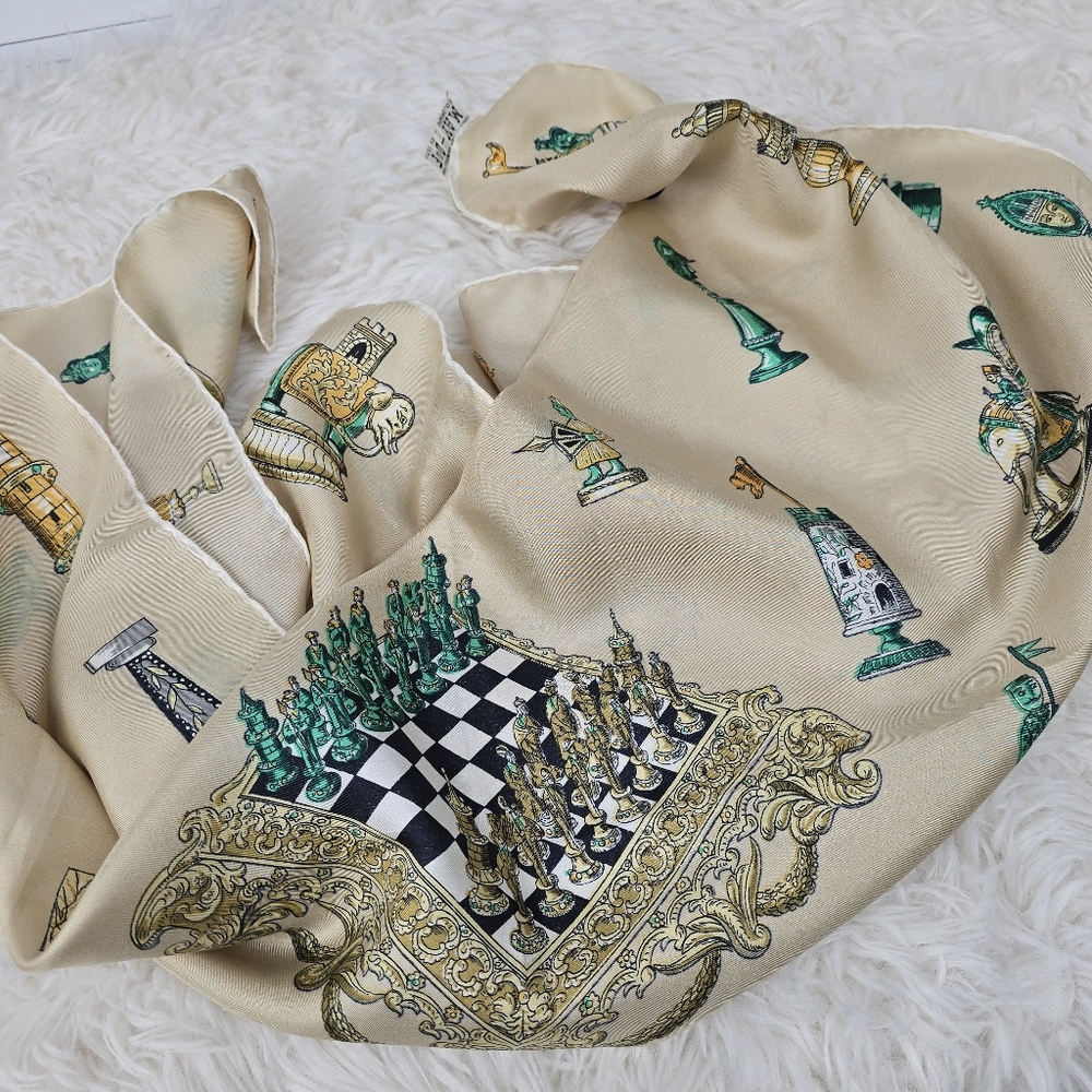 Vintage May D&F Silk Scarf with Chess Theme
